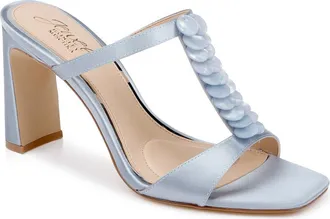 Badgley Mischka Pacifica Block Heel Sandal in Mist Blue Satin at Nordstrom, Size 7.5