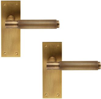 Loops 2x PAIR Knurled Round Handle on Slim Latch Backplate 150 x 50mm Antique Brass