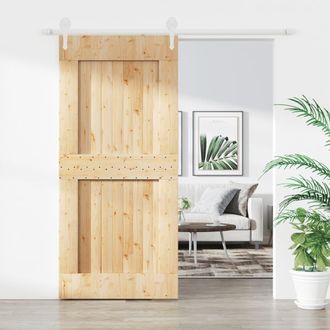 Berkfield Home Sliding Door with Hardware Set 100x210 cm Solid Wood Pine in Brown