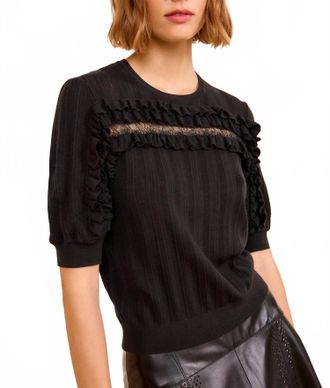 Ulla Johnson Salima Short Sleeve Knit Top In Noir