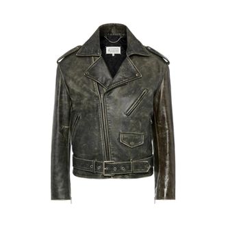Maison Margiela Jassen, Heren, Zwart, M, Leer, Gedistilleerde Leren Bikerjack