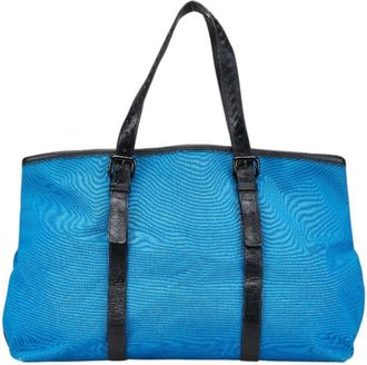 Bottega Veneta Blue Canvas Leather Tote Bag (Pre-Owned)