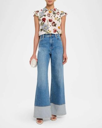 Alice & Olivia Martel Flutter Sleeve Blouse In Florence Floral