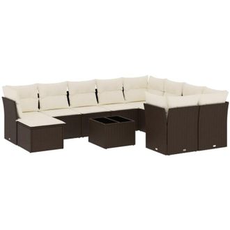 vidaXL Set De Sof&aacute;s De Jard&iacute;n 11 Pzas Cojines Rat&aacute;n Sint&eacute;tico Marr&oacute;n Vidaxl
