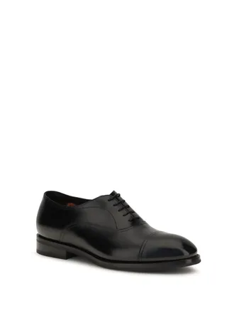 Santoni Polished Calfskin Leather Oxford - Black