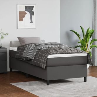 vidaXL Cama Box Spring Con Colch&oacute;n Cuero Sint&eacute;tico Gris 90x200 Cm Vidaxl