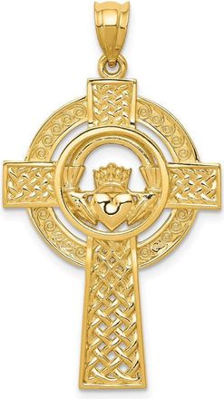 Diamond2Deal 14k Yellow Gold Celtic Claddagh Cross Pendant