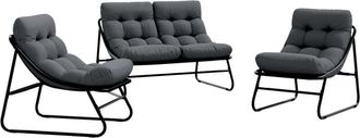 vidaXL vidaXL Garden Furniture with Cushion 3 pcs Black 110 x 81 x 71cm Metal
