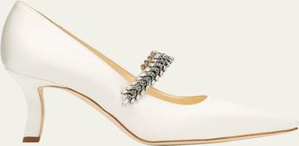 Manolo Blahnik Majika Embellished Satin Pumps