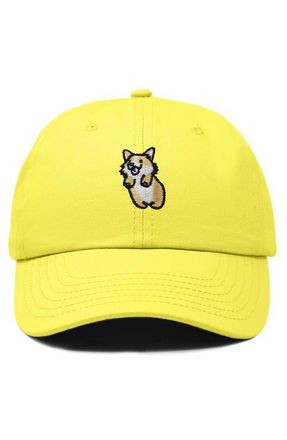 Dalix Leaping Corgi Embroidered Cap in Yellow at Nordstrom