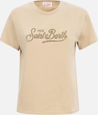 MC2 Saint Barth Woman Cotton Jersey Crewneck T-shirt Emilie With Saint Barth Rhinestones Embroidery