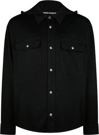 Palm Angels Klassiek Logo Hooded Overshirt - Heren - Zomerjassen - Zwart - L - Katoen - Jassen