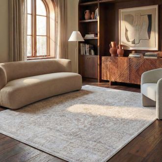 Safavieh Alfombra tradicional de polipropileno blanco/goma gris, 122 x 183 cm