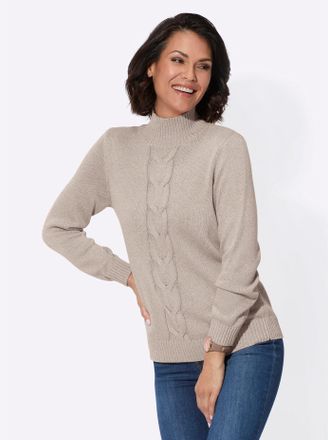 Casual Looks Strickpullover CASUAL LOOKS Stehkragen-Pullover, Damen, Gr. 46, beige (sesam, ecru, meliert), 55% Baumwolle, 45% Viskose, meliert, unifarben, Pullover