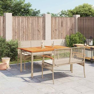 vidaXL Set Comedor De Jard&iacute;n 3 Pzas Con Cojines Rat&aacute;n Sint&eacute;tico Beige Vidaxl