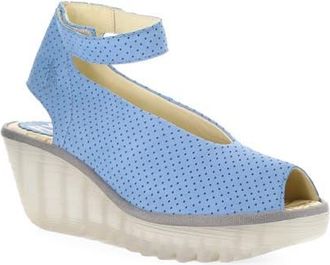 FLY London Yala Perforated Leather Sandal in Light Blue at Nordstrom, Size 10-10.5Us