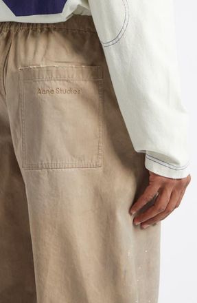 Acne Studios Plott Peached Washed Twill Wide Leg Pants in Light Beige at Nordstrom, Size 46