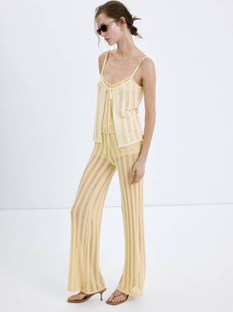 Mango Pantaloni maglia traforata wide leg giallo pastello - Donna - S - MANGO