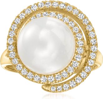 Ross-Simons 11mm Shell Pearl and. CZ Swirl Ring in 18kt Gold Over Sterling