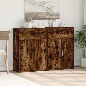 Berkfield Home Sideboards 2 pcs Smoked Oak 60x30x84 cm Engineered Wood in Brown | Size: 60 x 30 x 84 cm