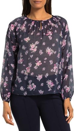 Vince Camuto Peaceful Bouquet Keyhole Blouse in Classic Navy at Nordstrom, Size Small