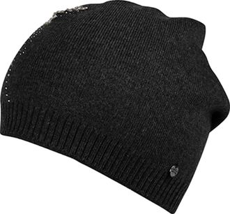 Capelli Strickm&uuml;tze CAPELLI NEW YORK, Damen, schwarz, Feinripp, Materialmix, meliert, M&uuml;tzen Strickm&uuml;tze, mit Strassstein und Perlenbesatz in Bl&auml;tterform