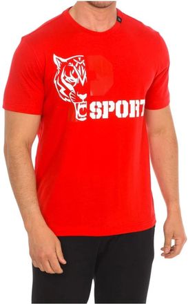 Plein Sport T-shirt met korte mouwen en merkprint - Heren - Sportshirts - Rood - S - Katoen - Fitness