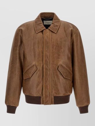 Saint Laurent leather bomber jacket collared design pockets