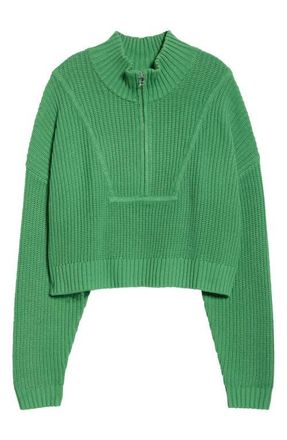 Staud Hampton Crop Half-Zip Sweater in Leaf at Nordstrom, Size X-Large