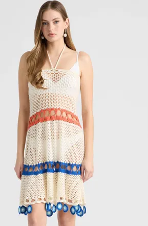 NVLT Womens Short Crochet Halter Dress
