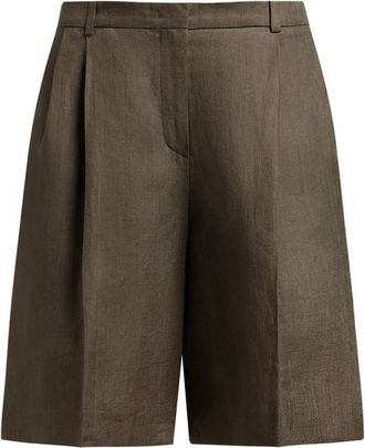 12 Storeez pleated linen shorts - Brown