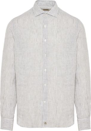 Sonrisa Overhemden, Heren, Groen, M, Linnen, Gestreept Linnen Overhemd Made in Italy