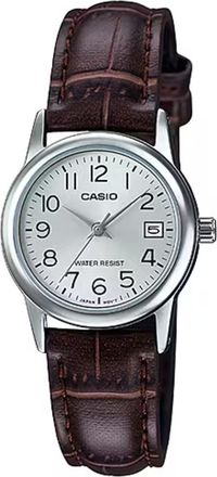 Casio Womens Silver Dial Watch with Brown Leather Band - LTP-V002L-7B