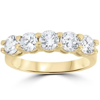 Pompeii3 3Ct Round Diamond Five Stone Wedding Ring 14k Yellow Gold