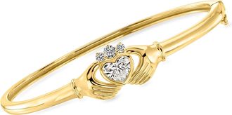 Ross-Simons Lab-Grown Diamond Claddagh Bangle Bracelet in 18kt Gold Over Sterling