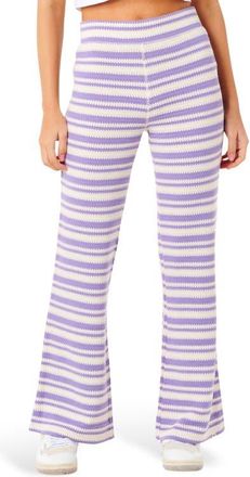 Rip Curl Bobbi Stripe Flare Leg Pants in White/Purple at Nordstrom, Size X-Small