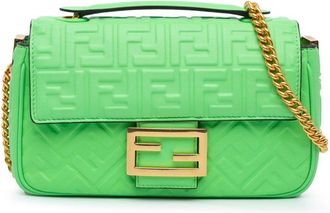 Fendi 2010-2024 Midi Zucca baguette leren schoudertas met reliëf en ketting - Groen