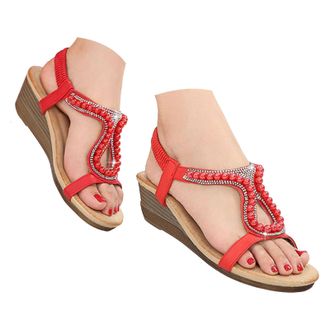 Generic Wedge Sandals For Women Ladies Rhinestone Shoes Fashionable Hollow Solid Color Casual Womens Wedge Sandal Comfortable Sandals Dressy Shoes With Arch S