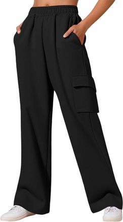 Generic Cargo Trousers for Women Tracksuit Sweatpants with Multipockets Elasticated Waist Chino Jogger Pants Solid Color Straight Wide Leg Jogging Bottoms Plu