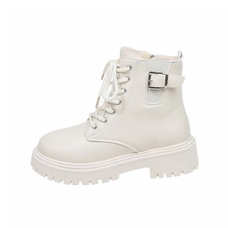 Generic Ladies Lace Up Boots Warm Comfortable Winter Booties Stylish Faux Fur Lined Low Chunky Heel Side Zipper Cosy Anke Biker Boots Outdoor Walking