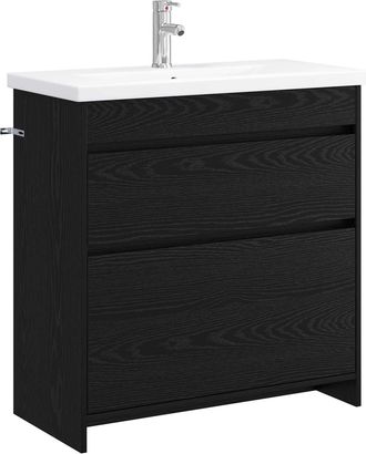 vidaXL Juego De Muebles De Ba&ntilde;o Roble Negro 81 X 40 X 84,5 Cm Vidaxl
