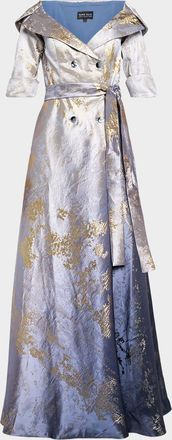 Rene Ruiz Metallic Ombre Jacquard Shirt Gown