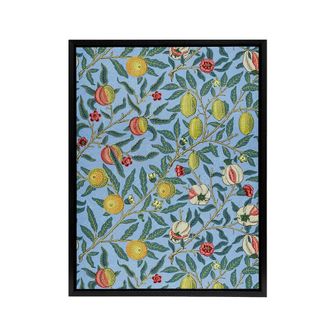 Artery8 Four Fruits Vibrant Pattern Framed Canvas Wall Art Print William Morris in Black | Size: W24 x H32