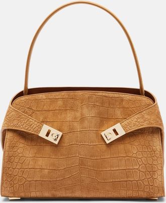 Ferragamo Hug Medium croc-effect suede shoulder bag