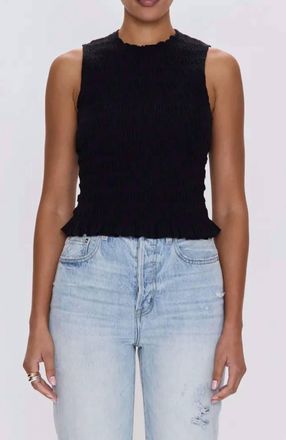 Pistola Denim Phoebe Smocked Tank Top In Noir