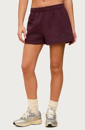 Edikted Embroidered Cotton Blend Sweat Shorts in Plum at Nordstrom, Size X-Large