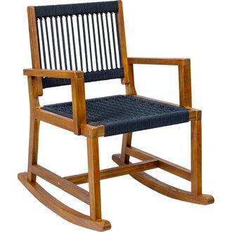 Jonathan Y Designs Laguna Coastal Casual 352-LBS Support Acacia Wood and Woven Rope Outdoor Rocking Chair in Navy at Nordstrom