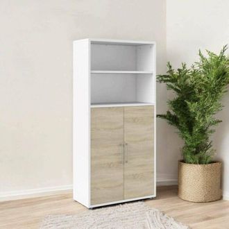 Dmora Dmora - Aparador Louna, Buf&eacute; De Sal&oacute;n, Aparador De Sal&oacute;n, Despensa De Cocina, 89x40 H186 Cm, Blanco Y Roble