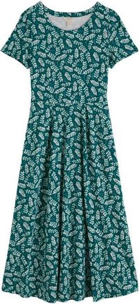 Seasalt Cornwall Veronica Print Stretch Organic Cotton Jersey Midi Dress in Indigo Leaf Dark Wreckage at Nordstrom, Size 16 Us