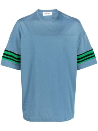 AMBUSH logo-patch stripe detail T-shirt - Blue